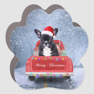 French Bulldog in Snow sitting in Christmas Truck Car Magnet