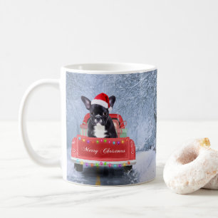 French Bulldog in Snow sitting in Christmas Truck Coffee Mug
