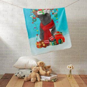 French Bulldog in snow with Christmas gifts Baby Blanket