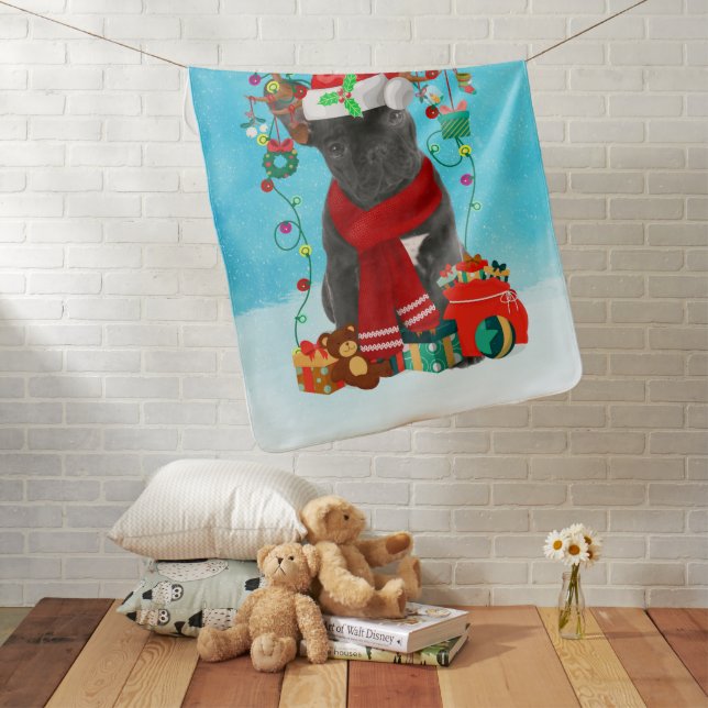 French Bulldog in snow with Christmas gifts Baby Blanket (In Situ)
