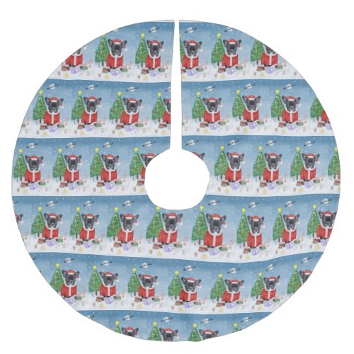 French Bulldog  in Snow with Christmas Gifts  Brushed Polyester Tree Skirt