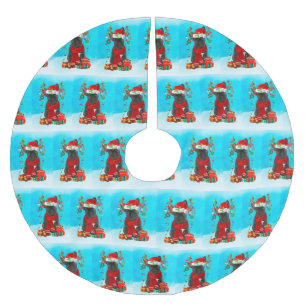 French Bulldog in snow with Christmas gifts Brushed Polyester Tree Skirt