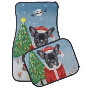 French Bulldog in Snow with Christmas Gifts Car Floor Mat