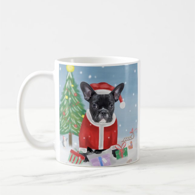 French Bulldog  in Snow with Christmas Gifts  Coffee Mug (Left)