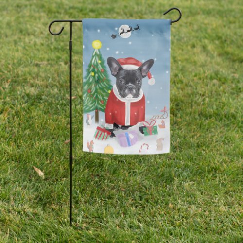 French Bulldog  in Snow with Christmas Gifts   Garden Flag