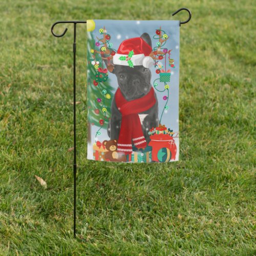 French Bulldog  in Snow with Christmas Gifts  Garden Flag
