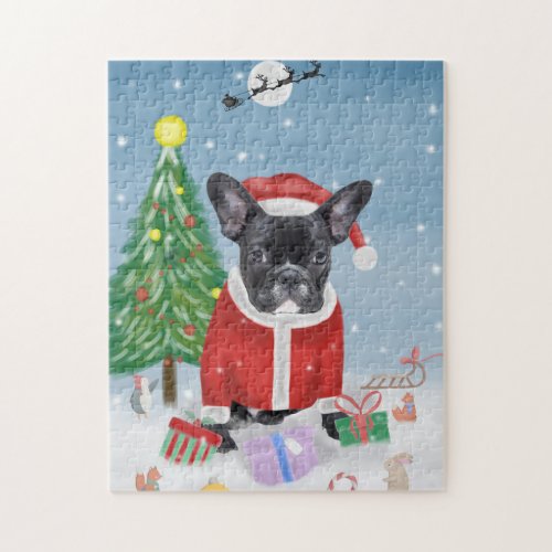 French Bulldog  in Snow with Christmas Gifts Jigsaw Puzzle
