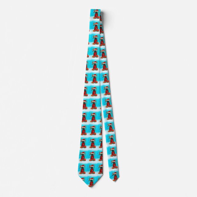 French Bulldog in snow with Christmas gifts Neck Tie (Front)