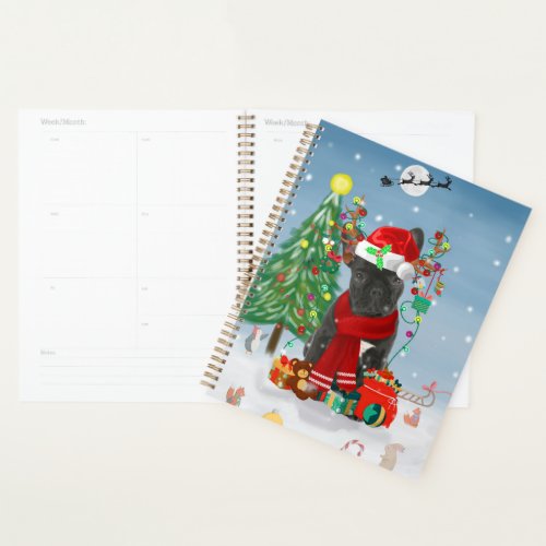 French Bulldog  in Snow with Christmas Gifts  Planner