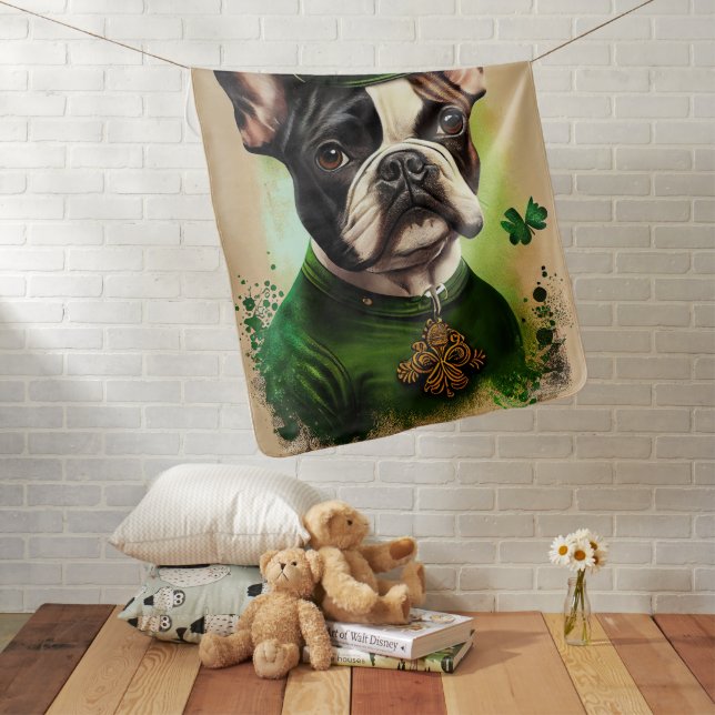 French Bulldog in St. Patrick's Day Dress Baby Blanket (In Situ)