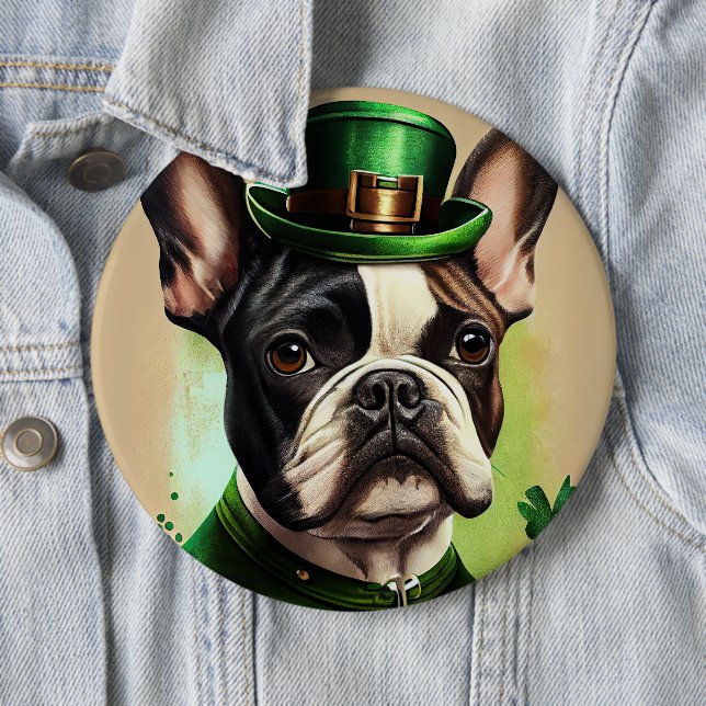French Bulldog in St. Patrick's Day Dress Button (In Situ)