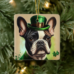 French Bulldog in St. Patrick's Day Dress Ceramic Ornament