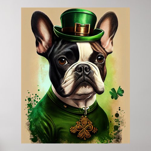 French Bulldog in St Patricks Day Dress Poster