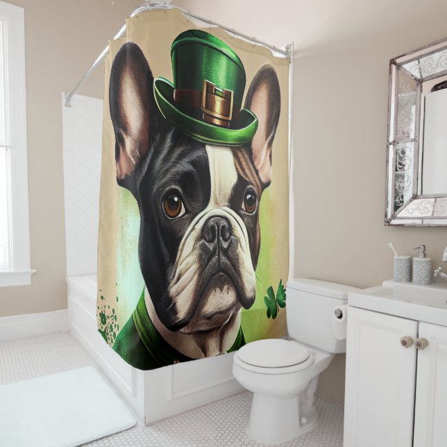 French Bulldog in St. Patrick's Day Dress Shower Curtain (In Situ)