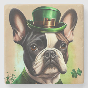 French Bulldog in St. Patrick's Day Dress Stone Coaster