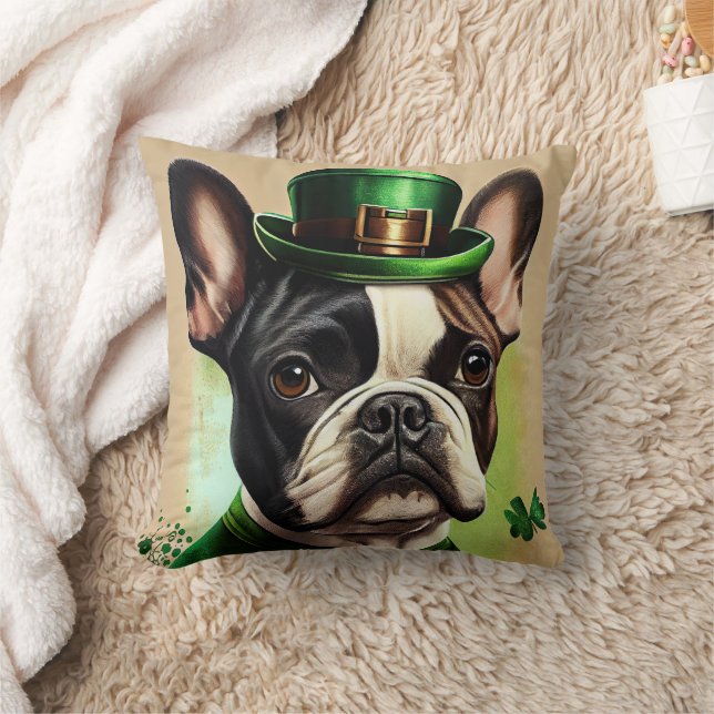 French Bulldog in St. Patrick's Day Dress  Throw Pillow (Blanket)