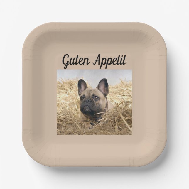 French Bulldog in straw French Bulldog  Paper Plates (Front)