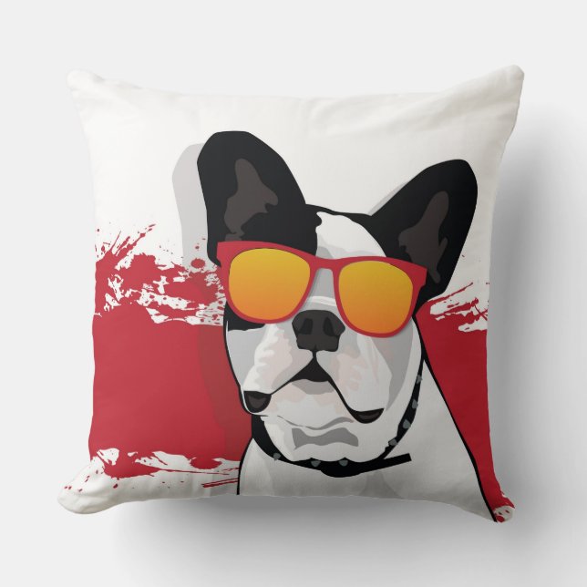 French Bulldog in Sunglasses Throw Pillow (Front)