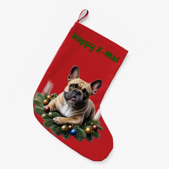 French bulldog in the Advent wreath Small Christmas Stocking (Front (Hanging))