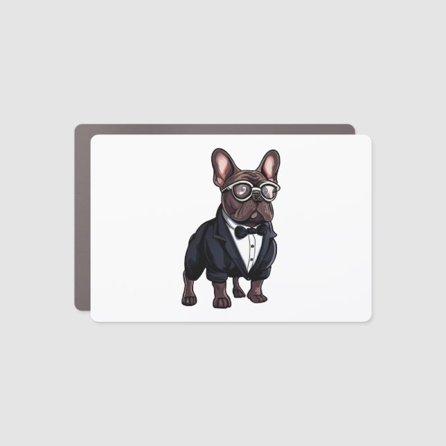 French Bulldog in Tuxedo Wearing Glasses Car Magnet (Front)