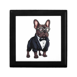 French Bulldog in Tuxedo Wearing Glasses Gift Box