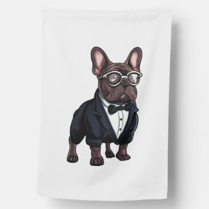 French Bulldog in Tuxedo Wearing Glasses House Flag