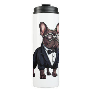 French Bulldog in Tuxedo Wearing Glasses Thermal Tumbler