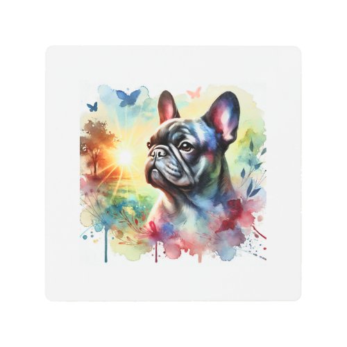 French Bulldog in Watercolor 240624AREF129 _ Water Metal Print