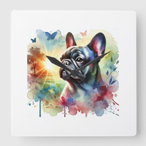 French Bulldog in Watercolor 240624AREF129 _ Water Square Wall Clock