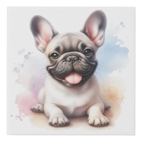 French Bulldog in watercolor Faux Canvas Print
