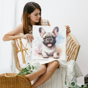 French Bulldog in watercolor Faux Canvas Print