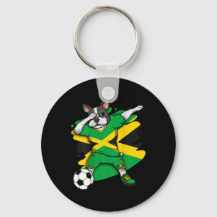 French Bulldog Jamaica Soccer Fans Jersey Football Keychain