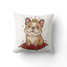 French Bulldog King Throw Pillow Frenchie Lover