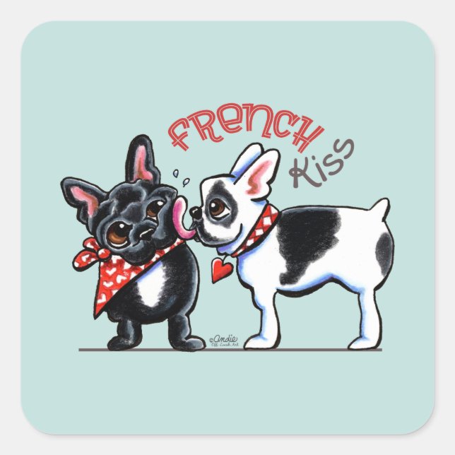 French Bulldog Kiss Square Sticker (Front)