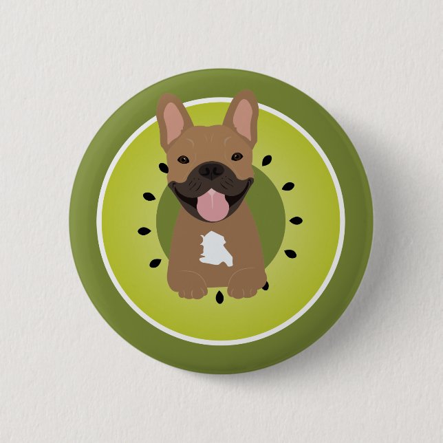 French Bulldog Kiwi Fruit Paper Button (Front)