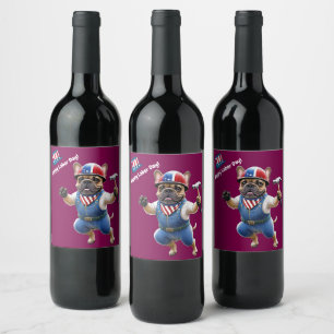 French Bulldog Labor Day French Bulldog Wine Label