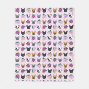 French Bulldog Lavender Florals Fleece Blanket