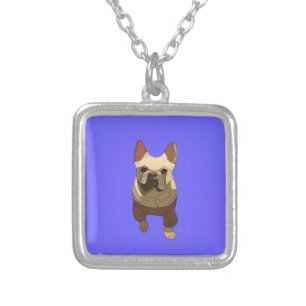 French Bulldog, Lavender Purple Silver Plated Necklace