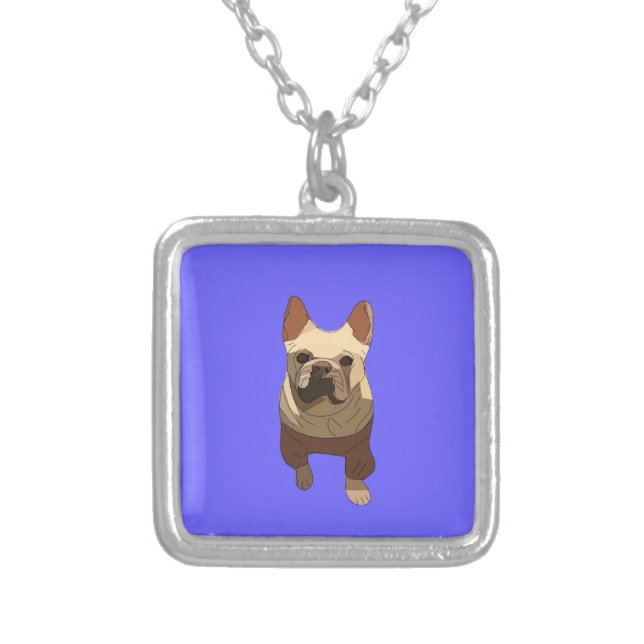 French Bulldog, Lavender Purple Silver Plated Necklace (Front)