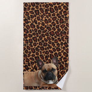 French Bulldog Leopard Print French Bulldog  Beach Towel