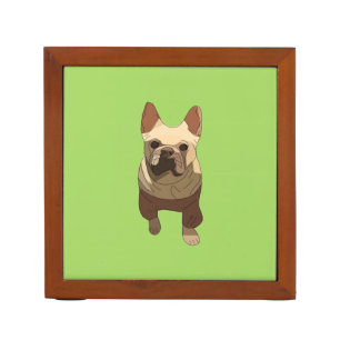 French Bulldog, Lime Green Desk Organizer