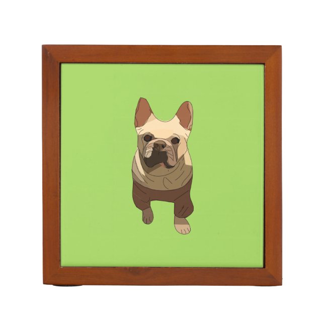 French Bulldog, Lime Green Desk Organizer (Front)