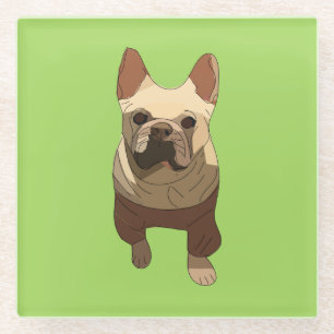 French Bulldog, Lime Green Glass Coaster