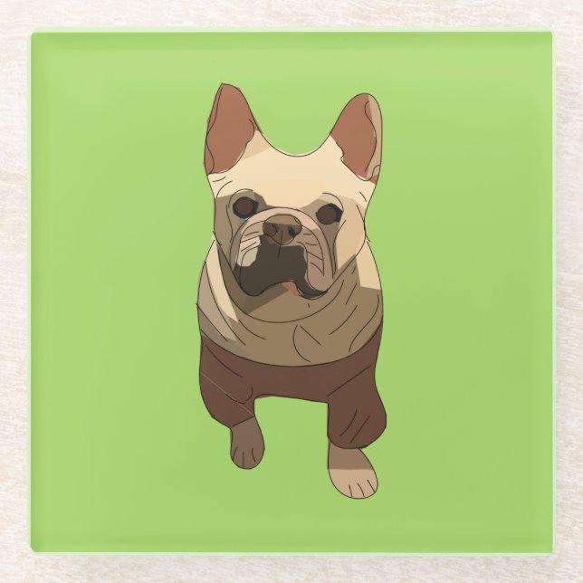 French Bulldog, Lime Green Glass Coaster (Front)
