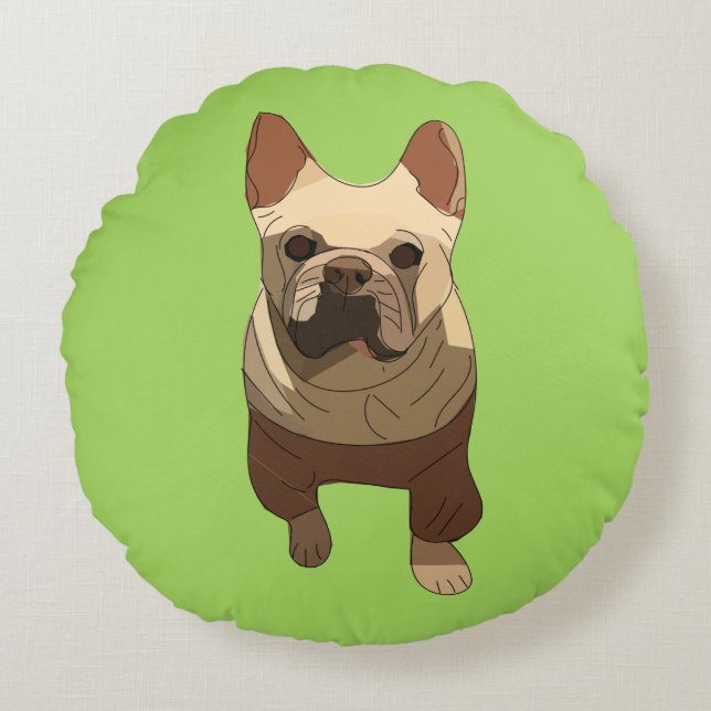 French Bulldog, Lime Green Round Pillow (Front)