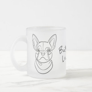 French Bulldog Line Art. Built Small. Loved Big. Frosted Glass Coffee Mug