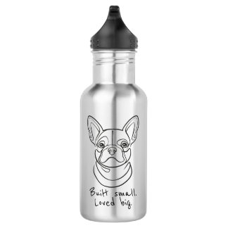 French Bulldog Line Art. Built Small. Loved Big. Stainless Steel Water Bottle