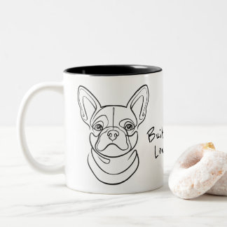 French Bulldog Line Art. Built Small. Loved Big. Two-Tone Coffee Mug