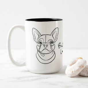 French Bulldog Line Art. Built Small. Loved Big. Two-Tone Coffee Mug