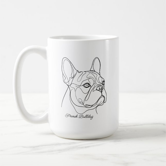 French Bulldog Line Drawing Custom Pet Name Coffee Mug (Left)